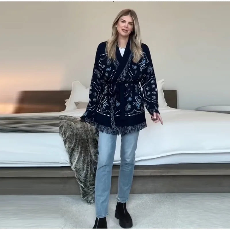 Frauen Gestrickte Getäfelten Pullover drehen-unten Kragen Flare Hülse Reißverschlüsse Mantel Strickjacke Casual Büro Dame Herbst 2025, Pullover