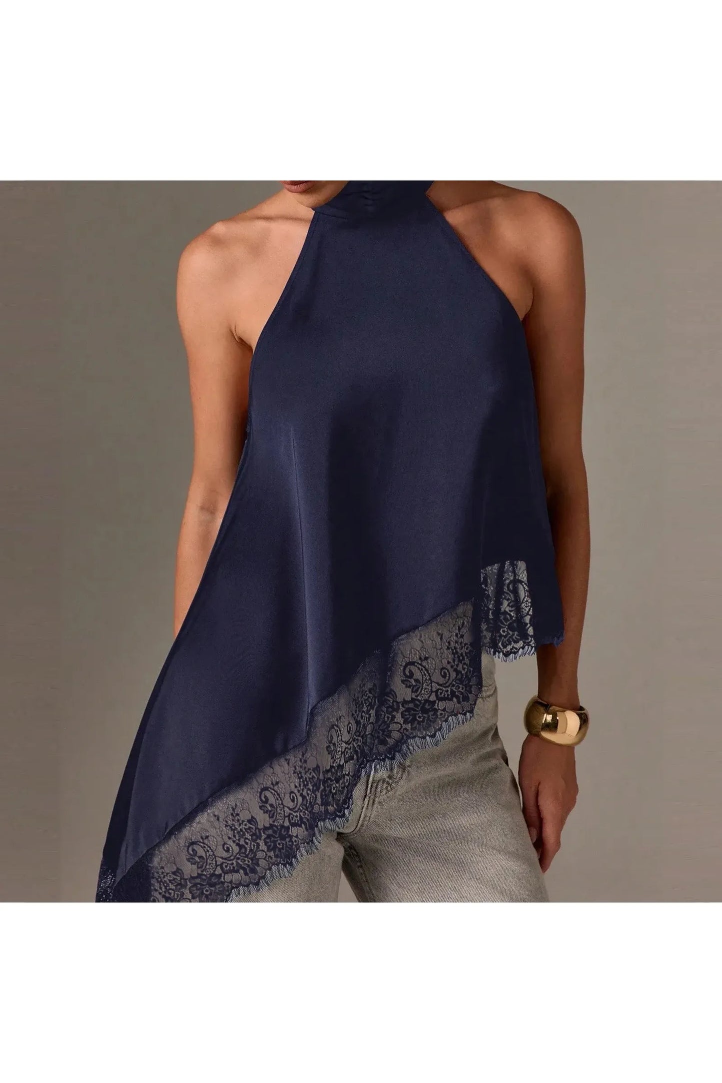 LUNA - Satin Lace Neckholder Top – Elegantes Abend Crop Top