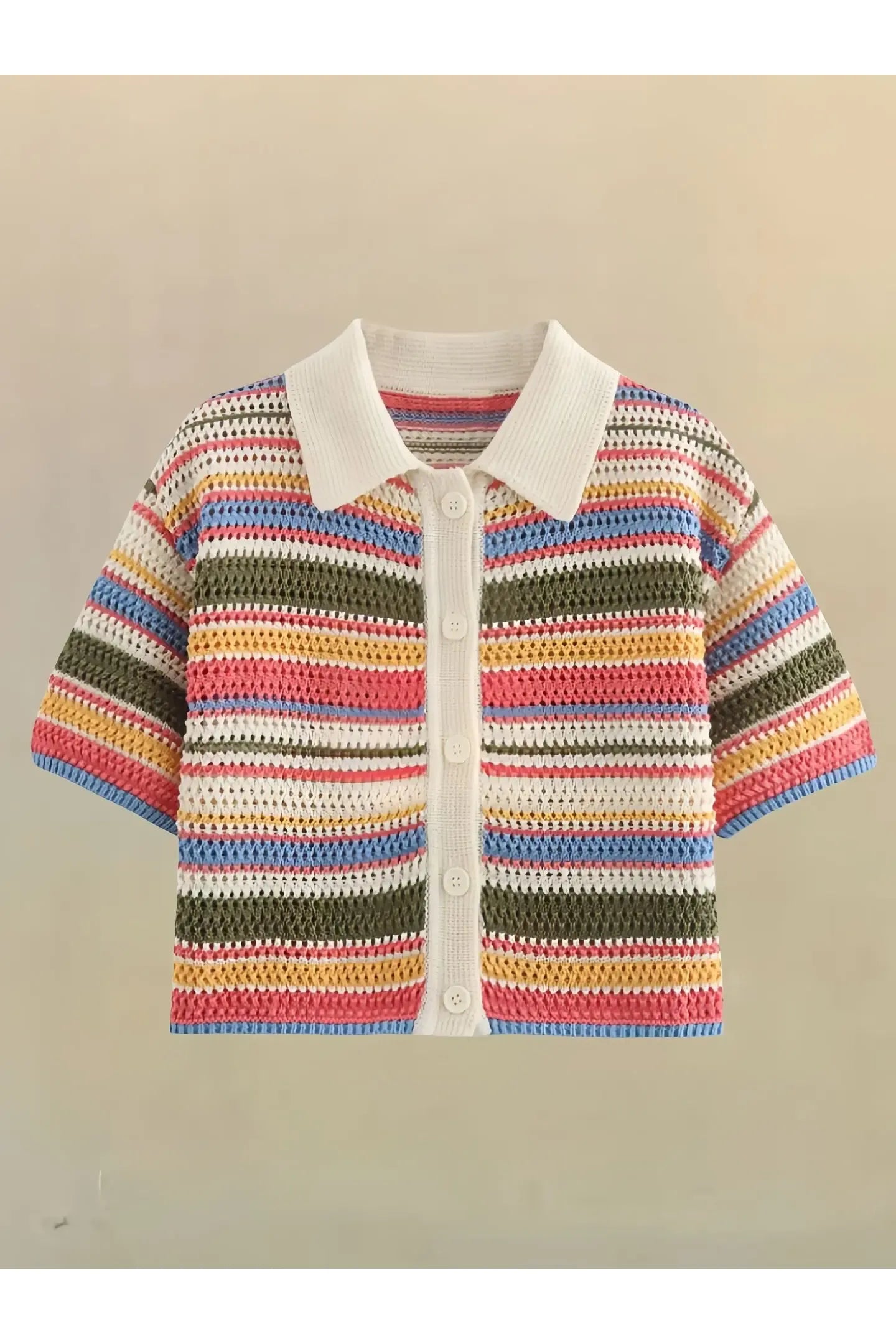 Frauen Patchwork Gestreiften Aushöhlen Häkeln Gestrickte Crop Pullover Shorts Set Kurzarm Polo Kragen Pullover Stricken Shorts Anzug Y2K