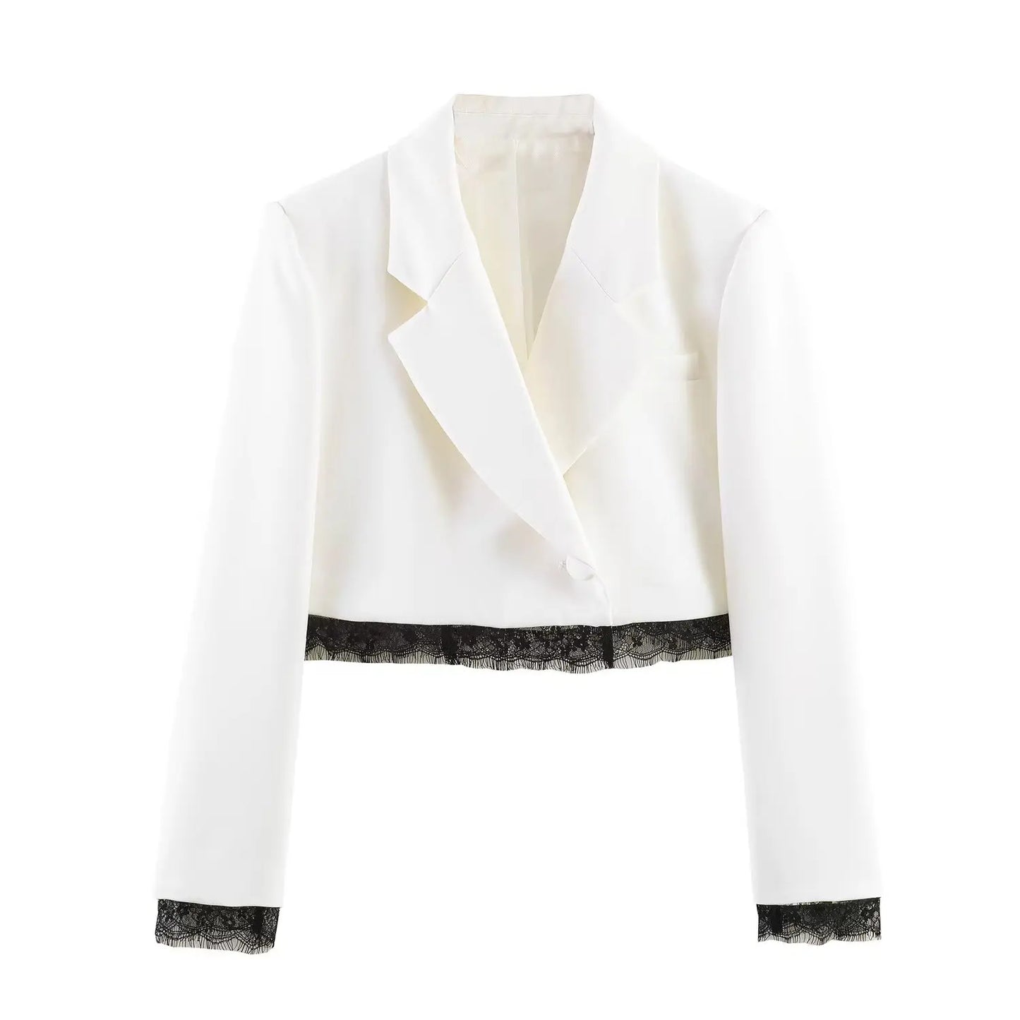 Fashion Women Lace Trim Cropped Blazer Shorts Suits Causal Slim Full Sleeve Coats High-waist Short 2026 New Ladies Solid Outwear