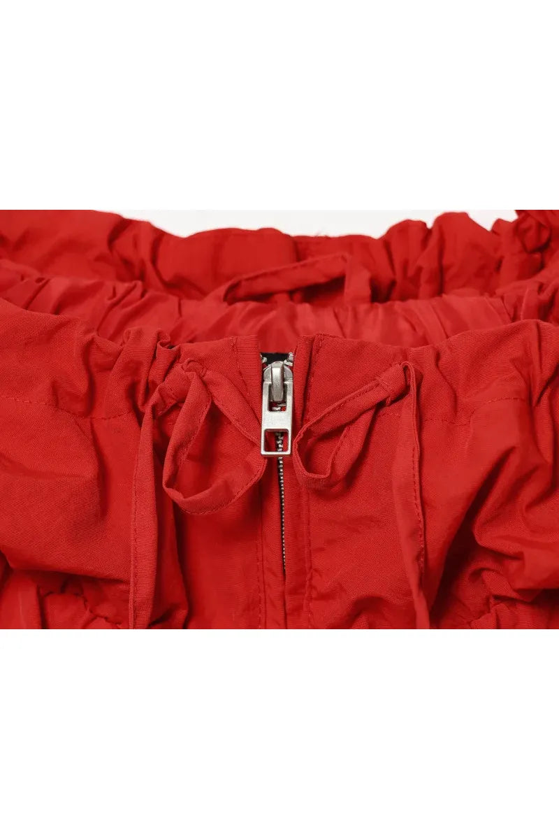 ETJ Damenjacke mit Kapuze und Kordelzug sowie elastischen Bündchen und Saum – Roter, übergroßer Kurzmantel mit Blasenärmeln