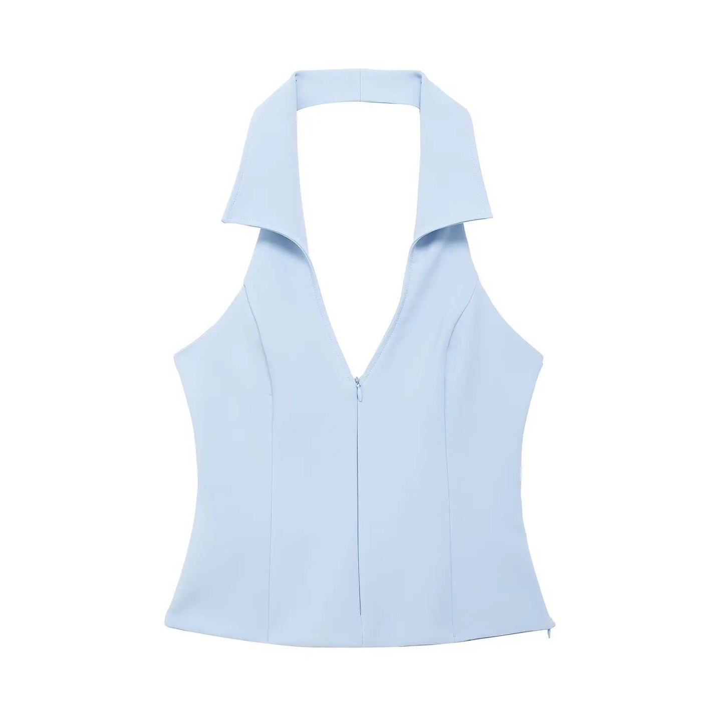 2-teiliges Sommer-Set für Damen, hohe Taille, Gesäßtasche, Miniröcke, Shorts, sexy V-Ausschnitt, ärmellos, rückenfrei, Hosenträger, Reißverschluss