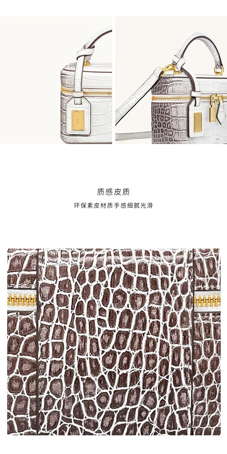 New JWPEI Cleo Crocodile-Print Diamond-Embellished Box Bag, Square Handbag, Crossbody Shoulder Bag, Small Square Bag