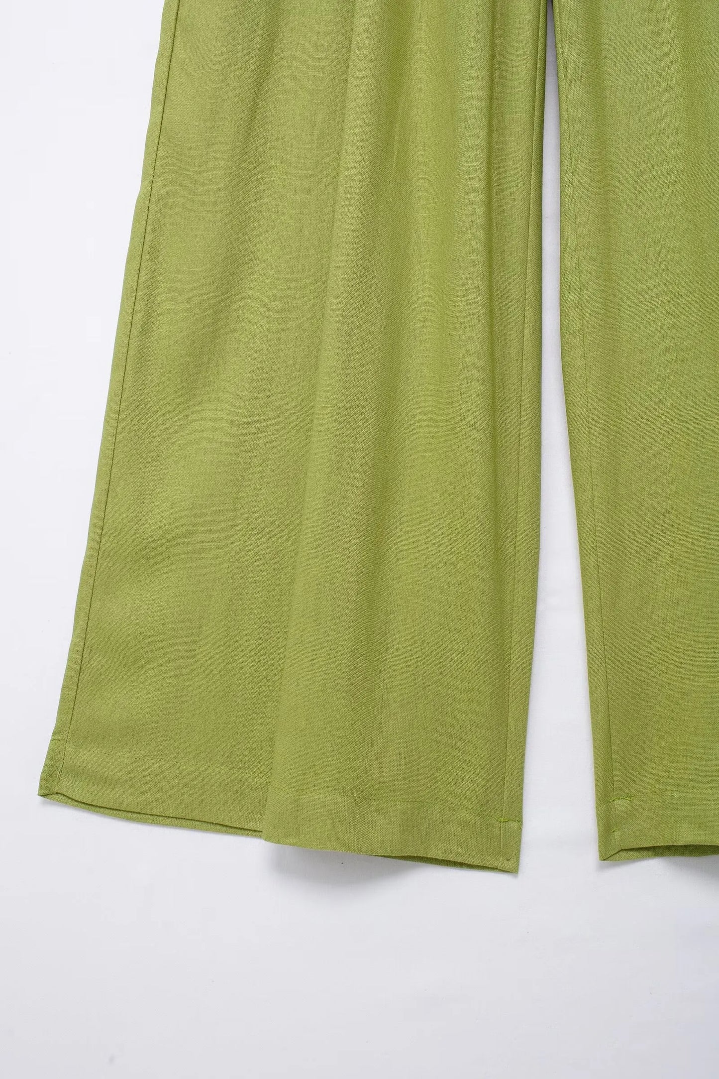 HH 2025 Damen 2-teiliges Set, elastische Taille, Taschenfalten, verziert breite Beinhosen + solides einreihiges Blusenoberteil mit Schlitz am Saum