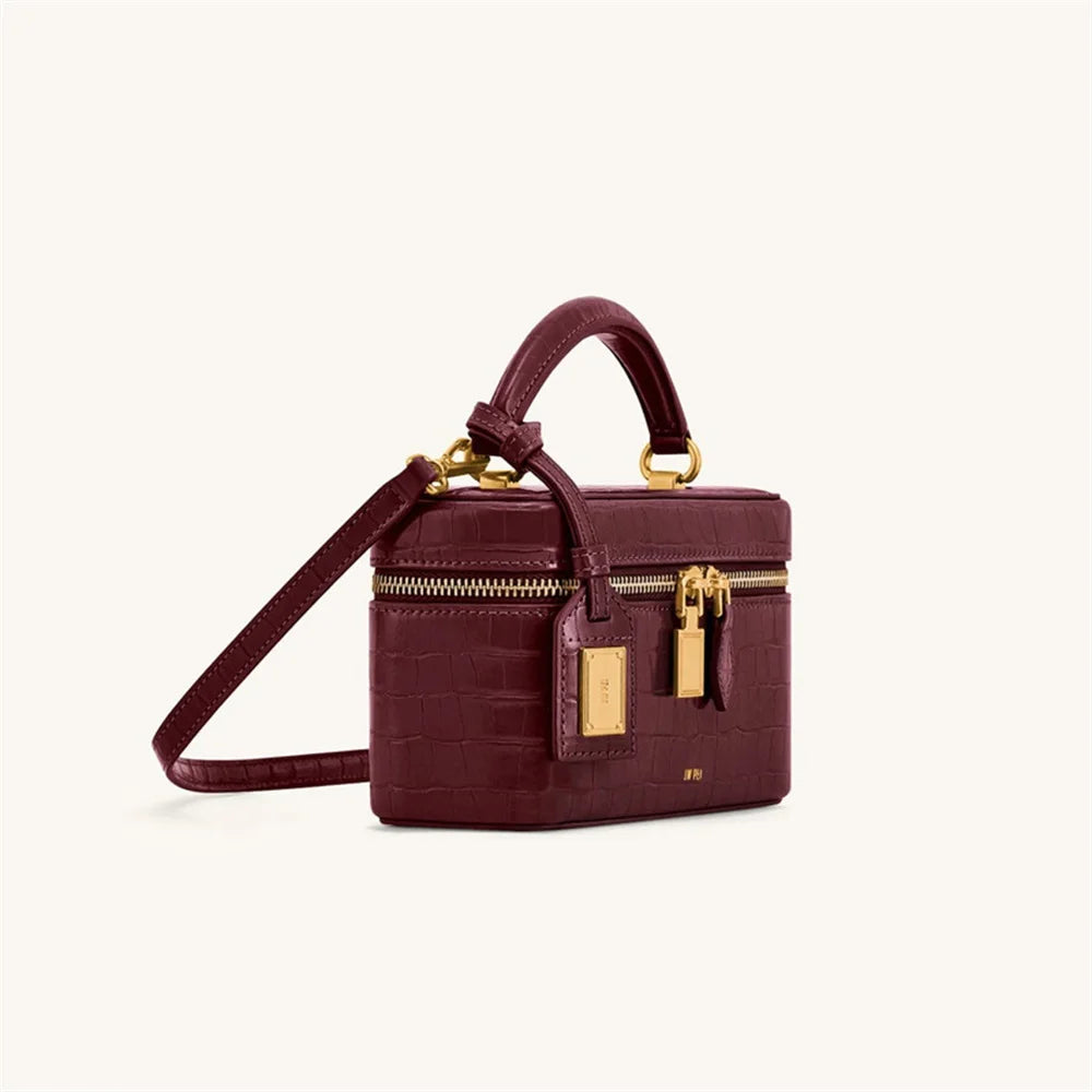 New JWPEI Cleo Crocodile-Print Diamond-Embellished Box Bag, Square Handbag, Crossbody Shoulder Bag, Small Square Bag