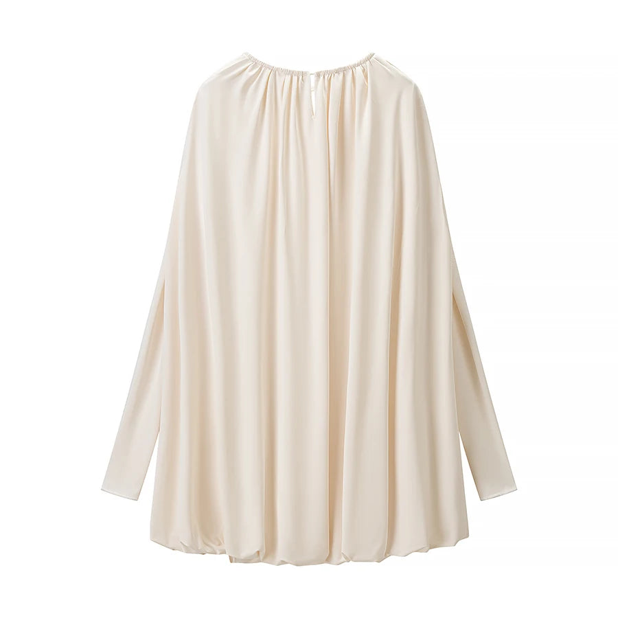Woman Fashion Elegant Dress Spring Summer Female Long Sleeves Cape Style Pleated Loose Dress Lady Commuting Casual Party Dress