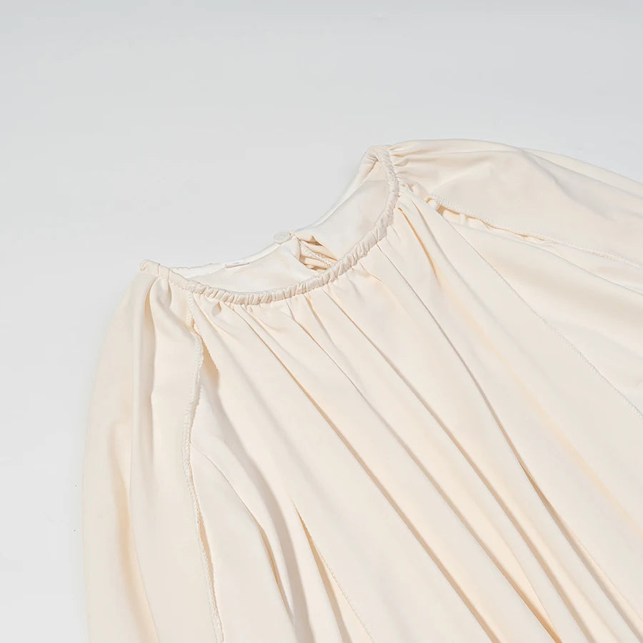 Woman Fashion Elegant Dress Spring Summer Female Long Sleeves Cape Style Pleated Loose Dress Lady Commuting Casual Party Dress