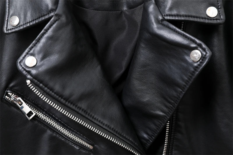 Neue 2025, Damen-Motorrad-Leder, PU-Kunstleder, lockere Jacke, schwarze Jacke