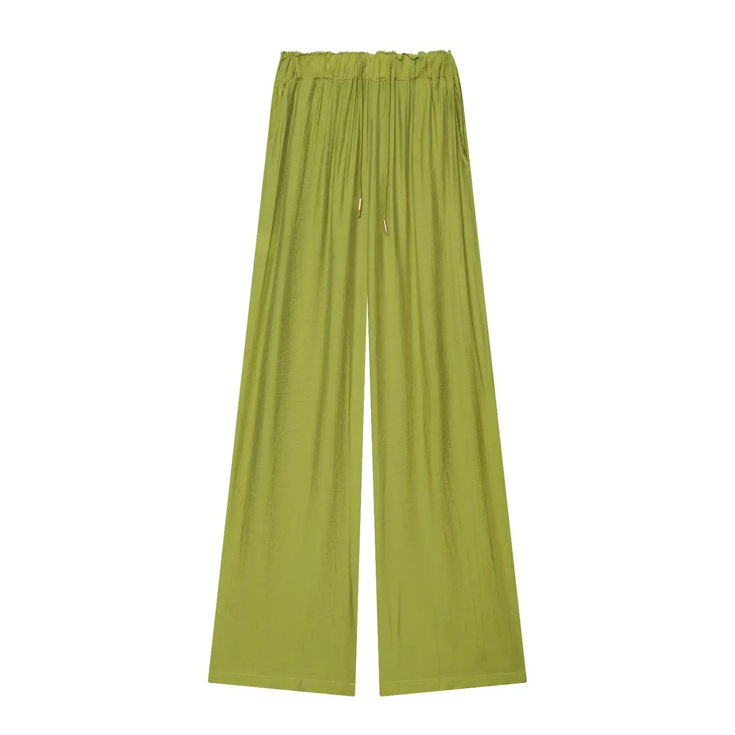 Loose Long Sleeve V-Neck Shirt Elastic Waist High Waist Wide Leg Pants Set Women's Casual Comfortable Polyester Spring Summer