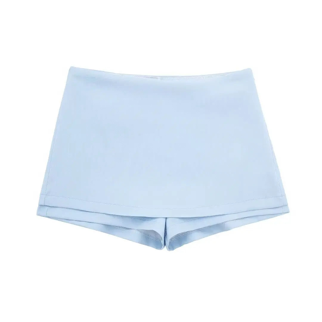2-teiliges Sommer-Set für Damen, hohe Taille, Gesäßtasche, Miniröcke, Shorts, sexy V-Ausschnitt, ärmellos, rückenfrei, Hosenträger, Reißverschluss