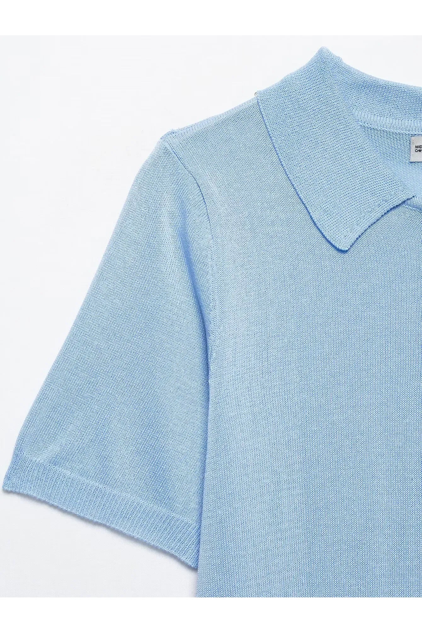 ALESSIA CANDY - Damen Strick Top – Polo Kragen Kurzarm Pullover