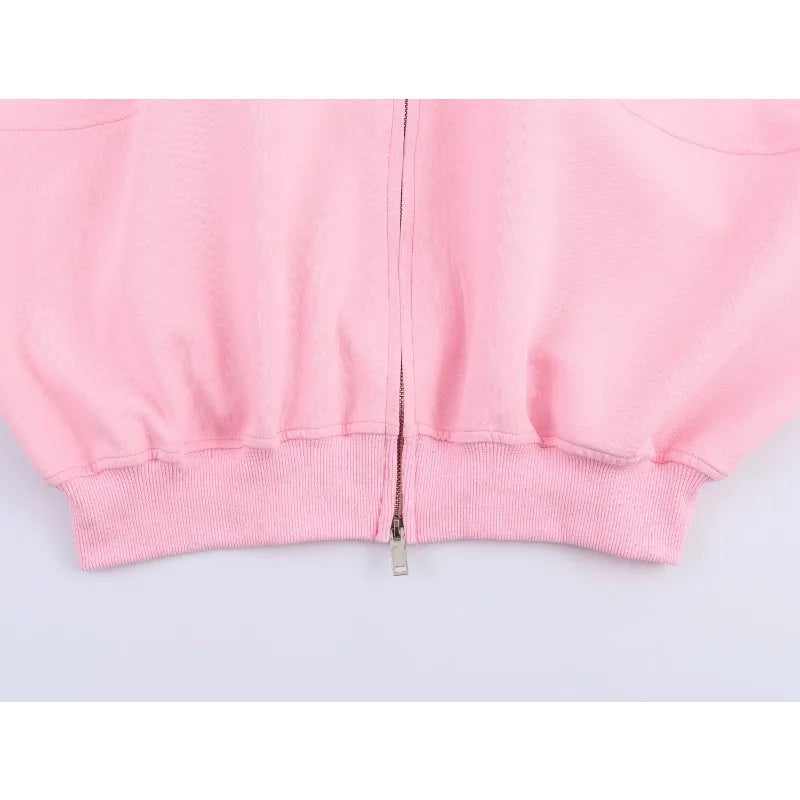 KADUWAKI Herbst Dame Casual Outfit Einfarbig Zipper Up Bomber Jacke Gerippte Borte Ausgestelltes Kordelzug Hose frauen Zwei Stück set