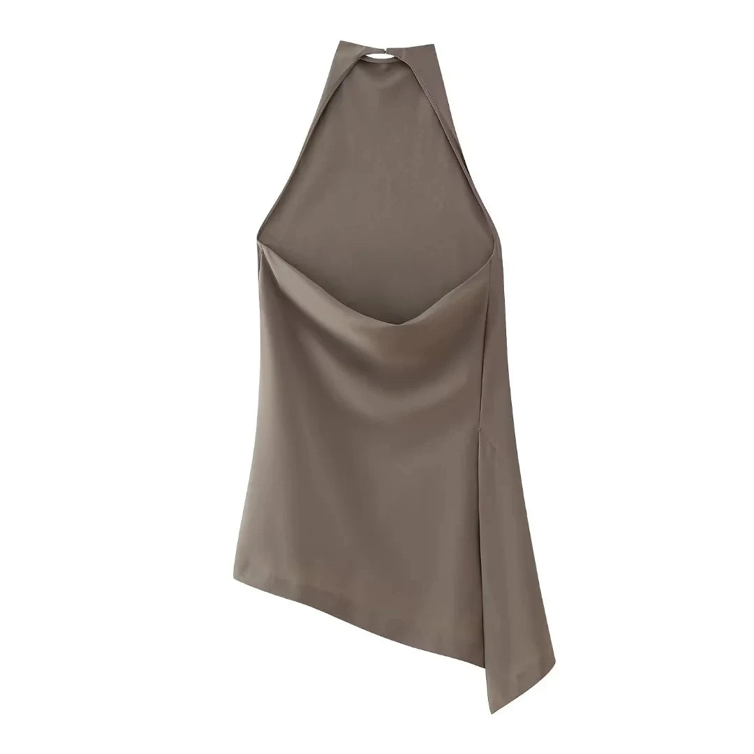HH Women Vintage Solid Pant Sets Sexy Backless Halter Camis Top Asymmetric Tank Top + Drawstring Trousers Fashion Streetwear