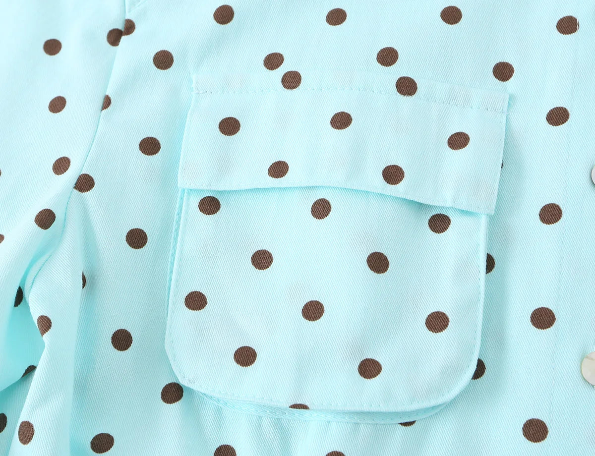 HH 2026 Spring Summer French Polka Dot 2 Piece Set Women Belted Long Sleeve Shirt Shorts Elegant Casual Business Outfit