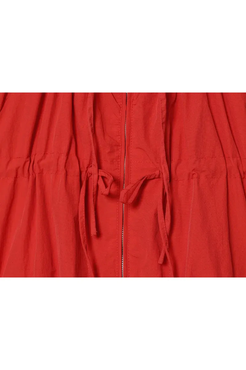 ETJ Damenjacke mit Kapuze und Kordelzug sowie elastischen Bündchen und Saum – Roter, übergroßer Kurzmantel mit Blasenärmeln