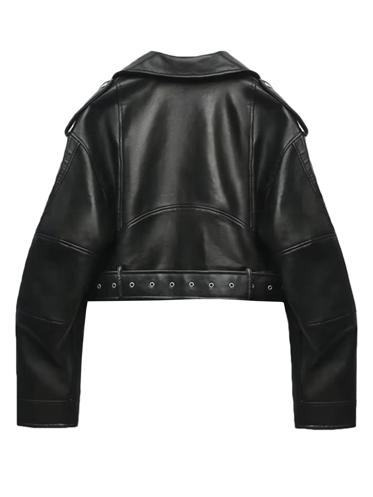 Fitaylor Damen Faux PU Lederjacke Casual Lady Revers Reißverschluss Kurze Lederjacke High Street Motorradmantel