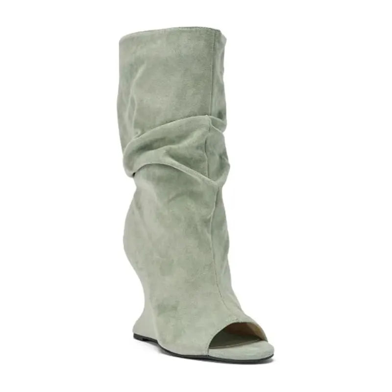 European AndAmerican Hot Girls with Pleated Pile Sleeves,fish Mouth Cool Boots,women's Fashion, Big Tube,sloping Andknight Boots