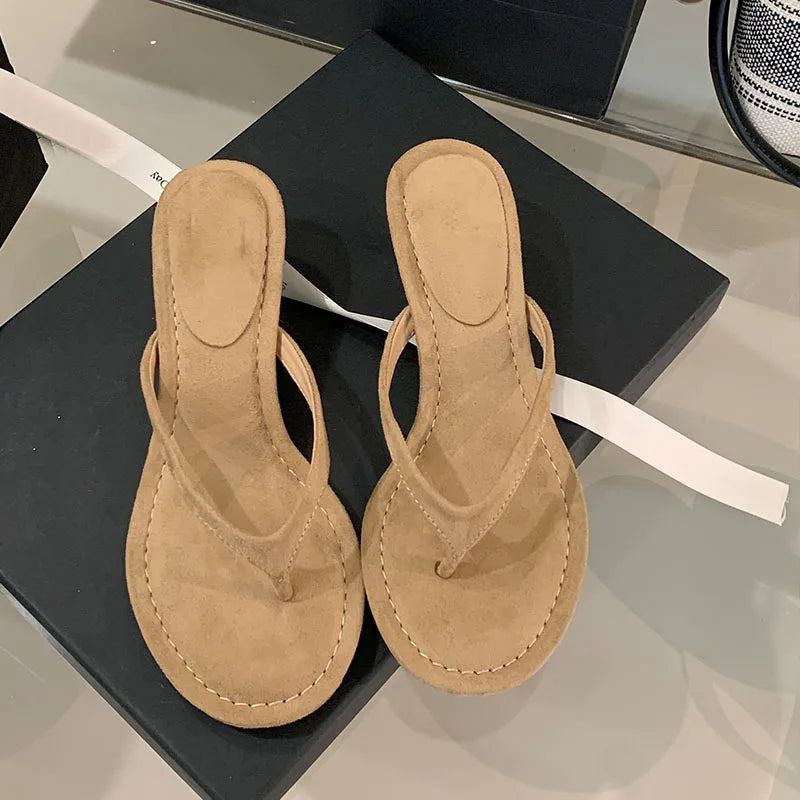 Fashion Round Toe Non-Slip Women Thin Heels Slippers Slides Female Flip flops Sandals Pumps Comfort Ladies Heeled Slippers Shoes