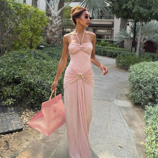 2Pc Sexy Swimsuit 2026 Bandeau Biquini Women Bikini Push Up  Swimwear Solid Pink Swim Suit Cover Up Halter Bathingsuit Beachwear