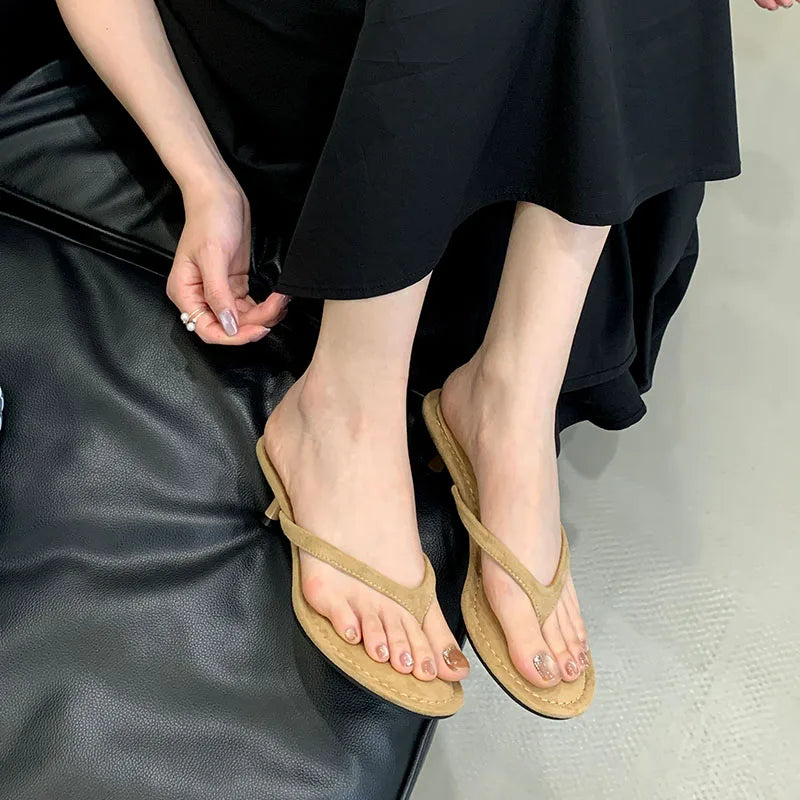 Fashion Round Toe Non-Slip Women Thin Heels Slippers Slides Female Flip flops Sandals Pumps Comfort Ladies Heeled Slippers Shoes