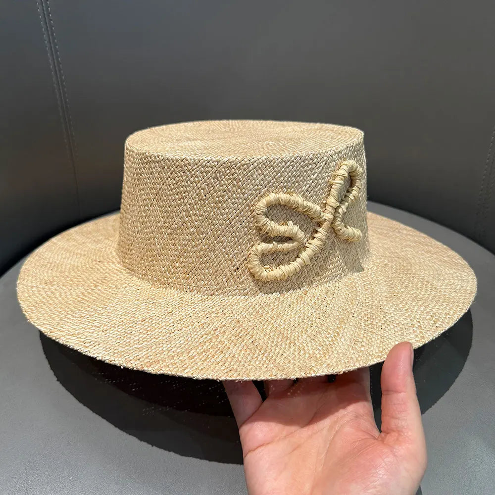 2026 New Summer Natural Straw Wide Brim Handmade High Quality Boater Hat For Women Sun Hat Sombrero Mujer Playa Boater Hat
