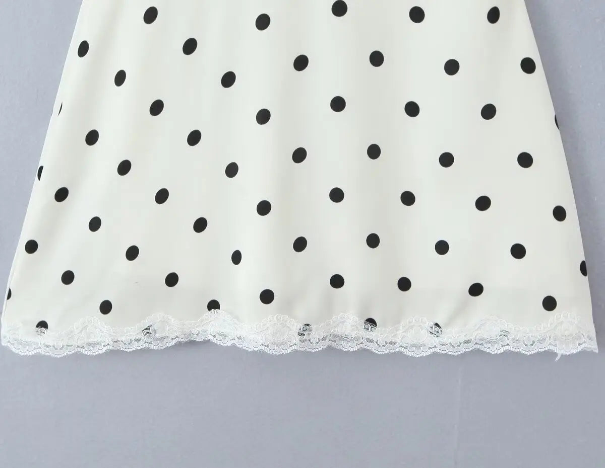 YENKYE Lace Spliced Polka Dot Halter Dress Women Elegant A-line Mini Sexy Backless Dresses Summer Robe 2025