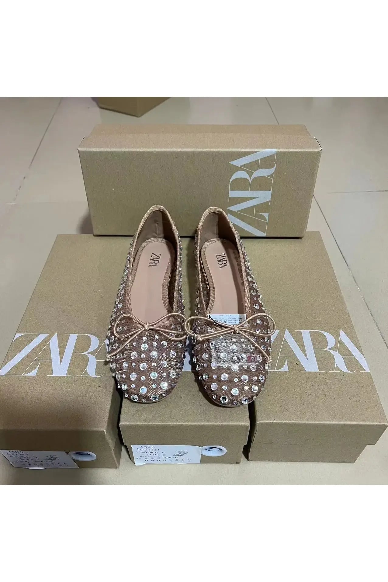Atmungsaktive flache Schuhe mit Schmetterlingsknoten und Strassverzierung, modische neue Sommerschuhe für Damen, runde Zehenpartie, niedriger Absatz, Gummi...