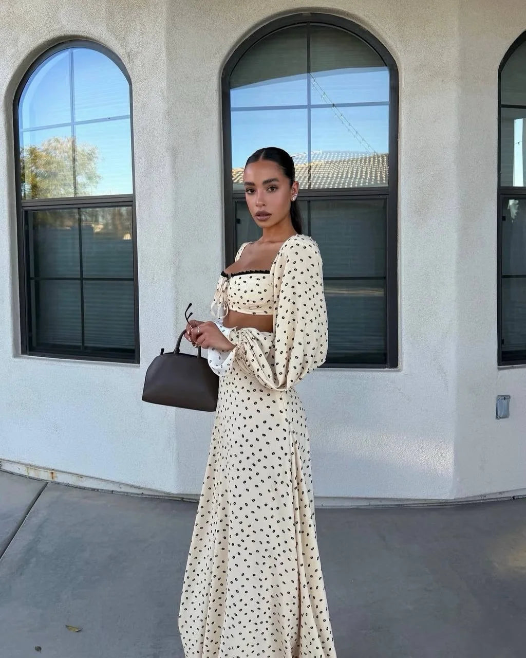 Sexy Polka Dot Tank Top Skirt Women Set Beach Long Lantern Sleeve Tops A-line Trumpet Skirts Suit 2026 Spring Summer Lady Outfit
