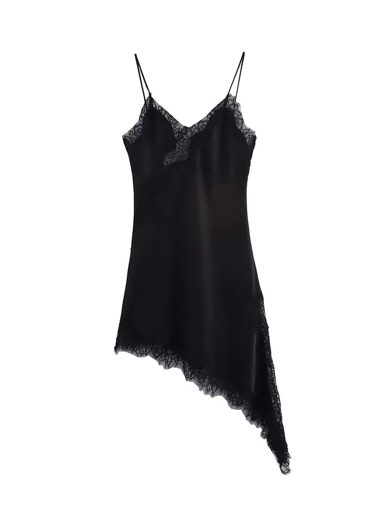 Women Fashion Sexy V-Neck Lace Elegant Halter Dress Asymmetric Hem Dress 2026 Summer New Fashion Holiday Party Beach Dresses