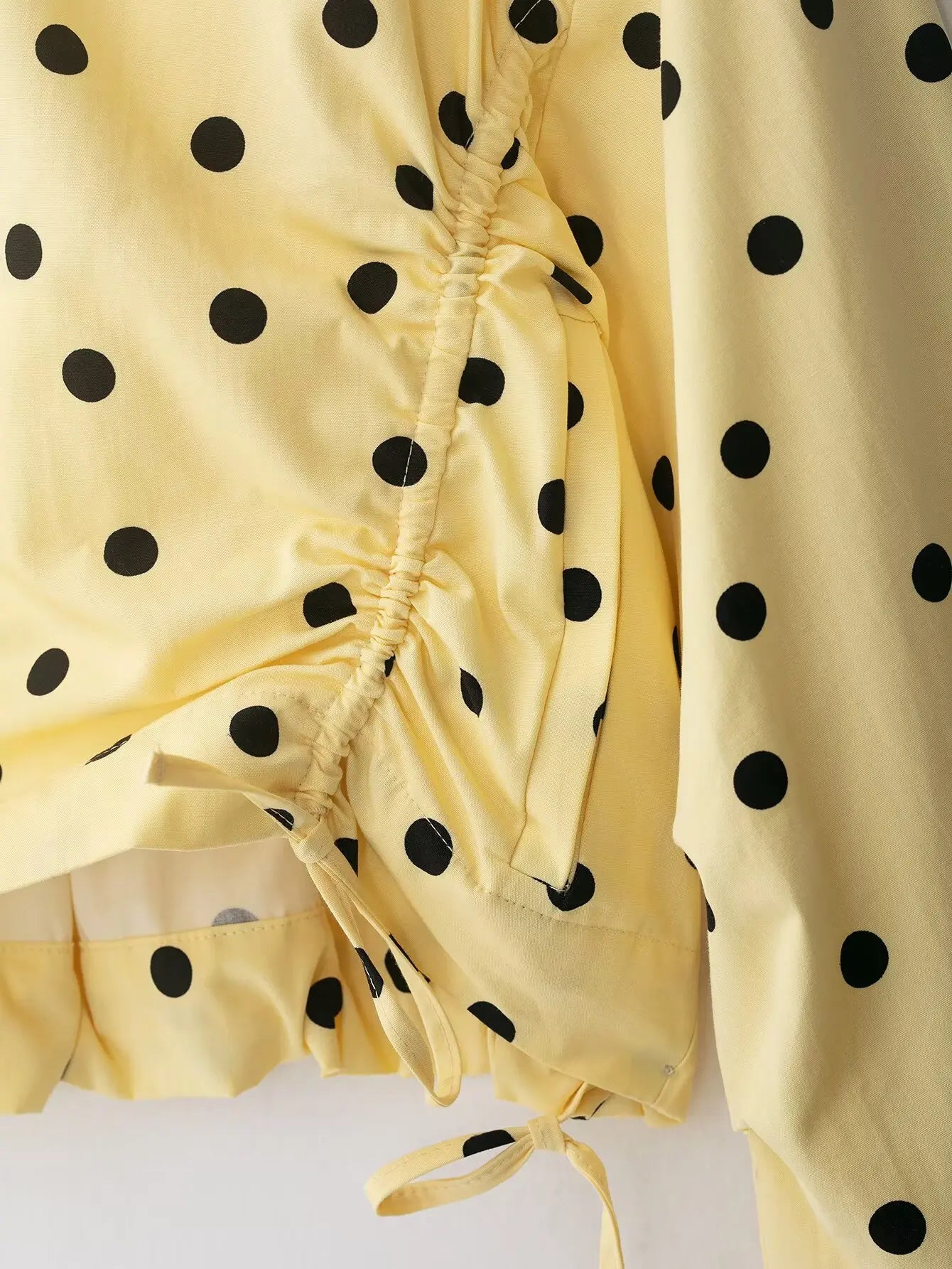 HH 2026 Women 2 Piece Set Long Sleeves Single Breasted Shirring Polka Dot Short Coat+Casual Elastic Waist Balloon Fit Shorts