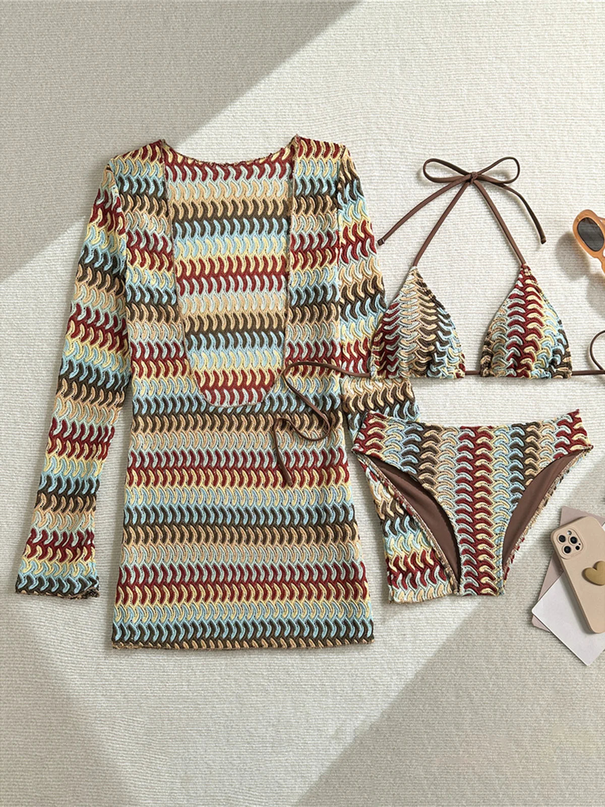 With Long Sleeve Cover Up Printed Bikini Women Swimwear Female Swimsuit Three-pieces Bikini set Bather Bathing Suit Swim M167
