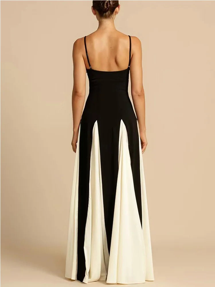 Women's Elegant Splice Slip Evening Dress Long Floor-Length Maxi Gown for Formal Occasions