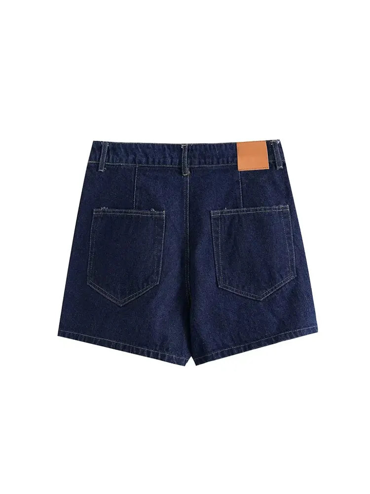 2025 Damenmode Flip Pocket Dekoration Kurzer Flip-Kragen Slim-Fit-Jeansoberteil + asymmetrischer Jeansrock 2-teiliges Set