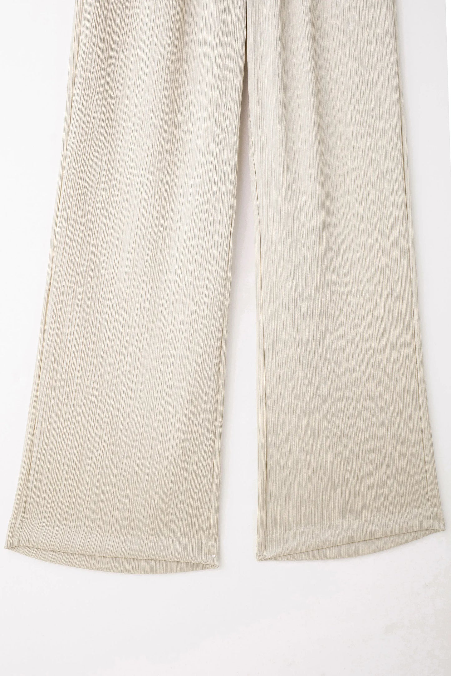 HH 2025 Damen 2-teiliges Set, elastische Taille, Taschenfalten, verziert breite Beinhosen + solides einreihiges Blusenoberteil mit Schlitz am Saum