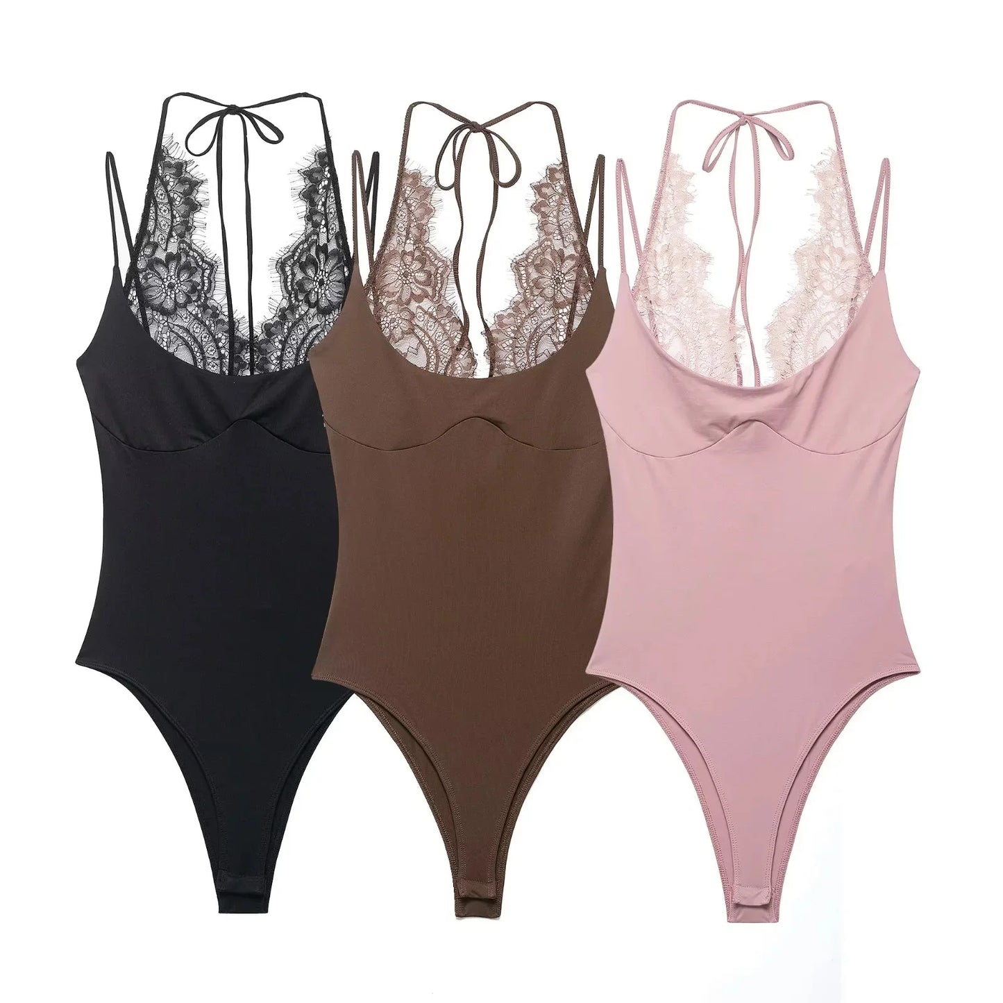 KONDALA Trendy Party Sexy Women Jumpsuit Patchwork Lace Halter Backless Bodysuit New Fashion 2026 Spring Summer Holiday Jumpsuit