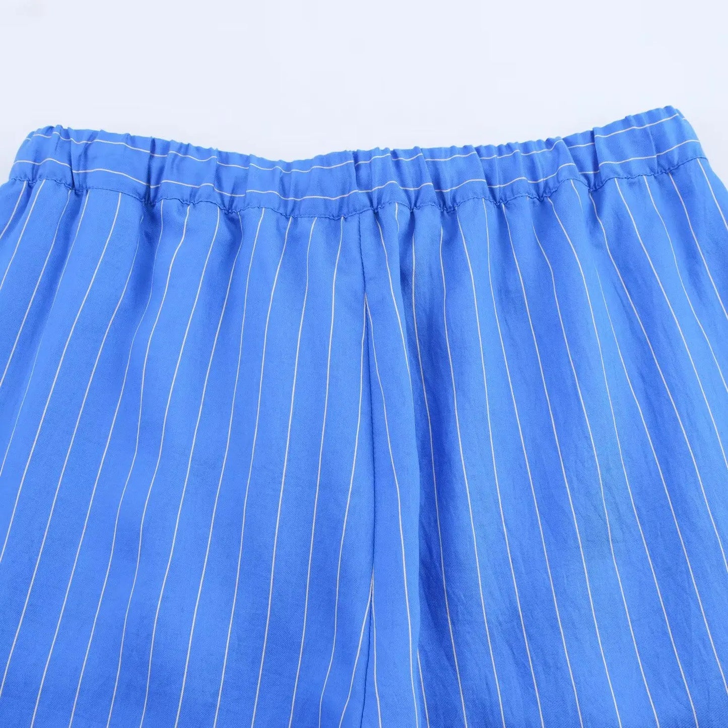 HH Women Striped Pants Suit Loose Lapel Long Sleeve Pocket Single-breasted Blouse+Summer Pajama Style Drawstring Pants