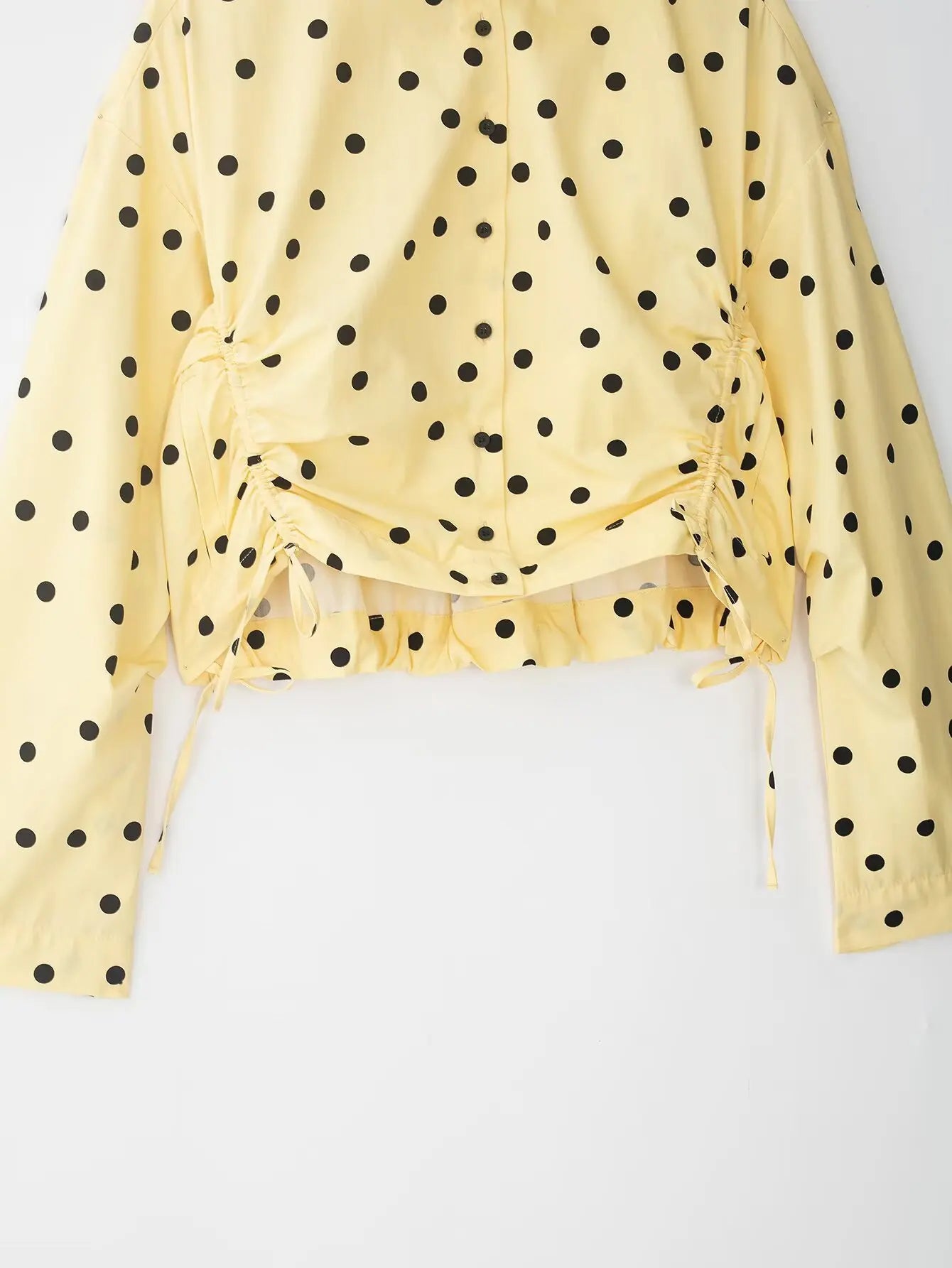 HH 2026 Women 2 Piece Set Long Sleeves Single Breasted Shirring Polka Dot Short Coat+Casual Elastic Waist Balloon Fit Shorts