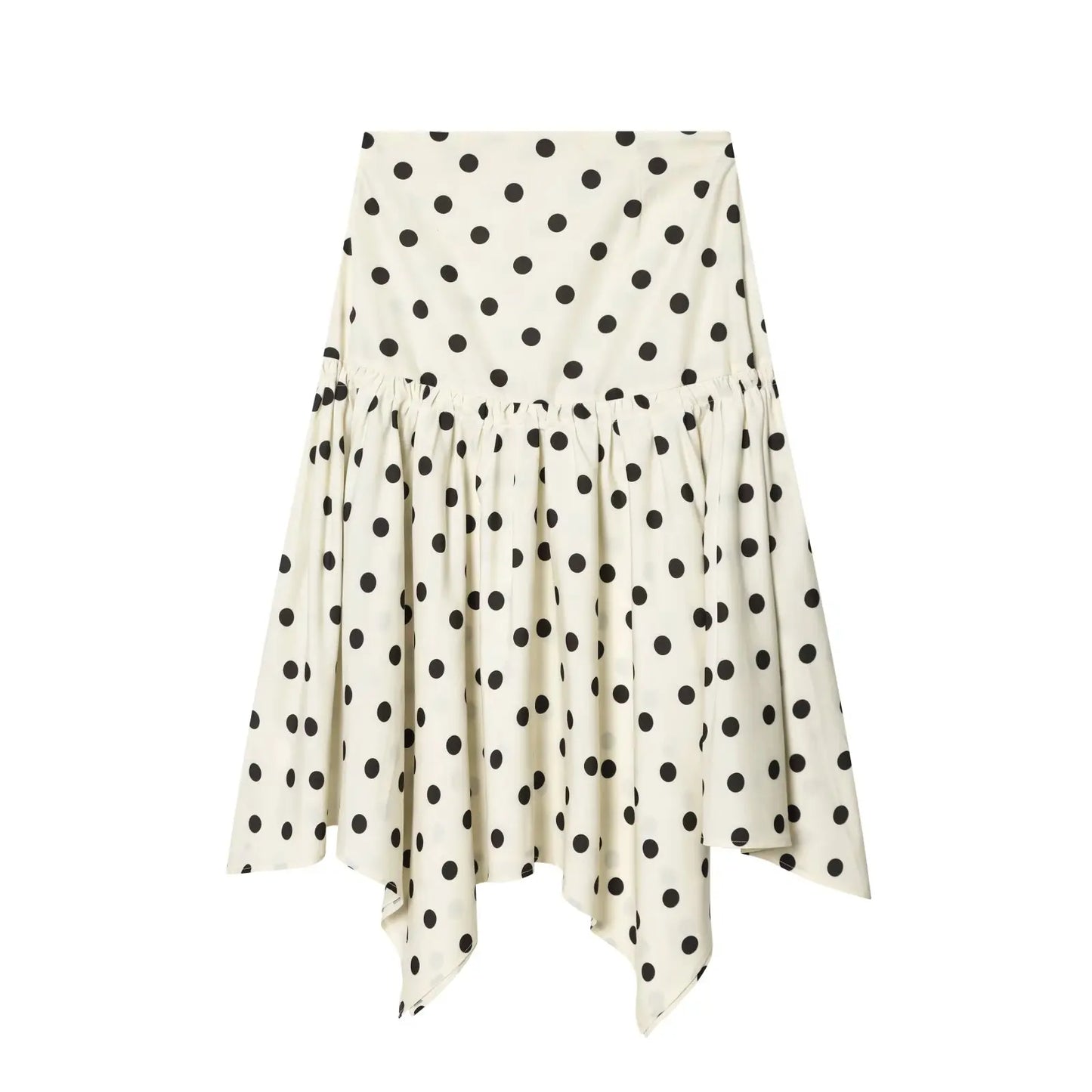 HH Elegant Summer Women Polka Dot Midi Skirt 2026 High Waist Irregular Hem Flowy Ruffle Skirt Beach Vacation Office Party Casual