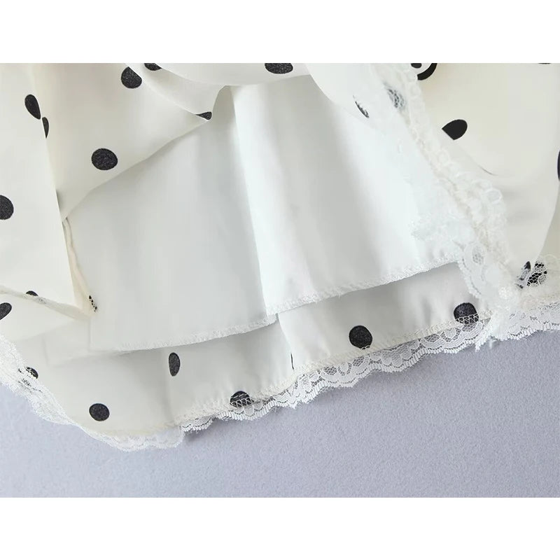 YENKYE Lace Spliced Polka Dot Halter Dress Women Elegant A-line Mini Sexy Backless Dresses Summer Robe 2025