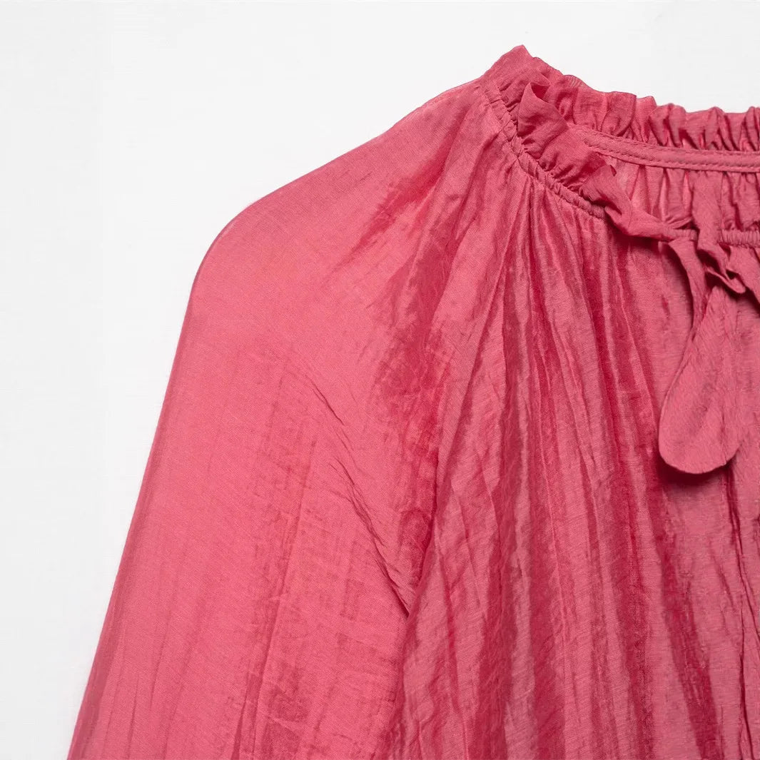 2025 Summer Women Red Folds Shirt Skirts Sets Lace Up Long Sleeves Shirts+High Waist Pleated Skirt Fashion Lady Outfits