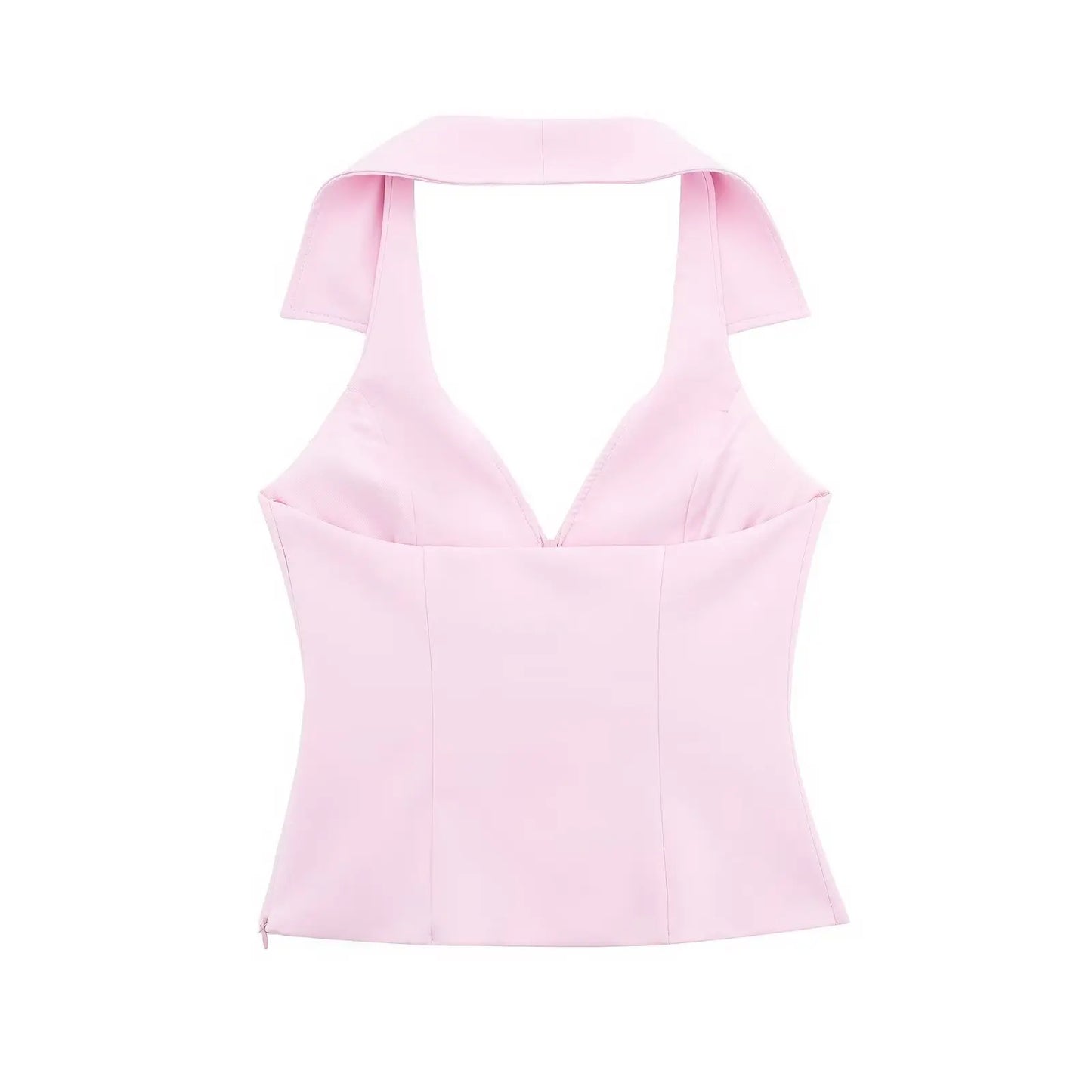 2-teiliges Sommer-Set für Damen, hohe Taille, Gesäßtasche, Miniröcke, Shorts, sexy V-Ausschnitt, ärmellos, rückenfrei, Hosenträger, Reißverschluss