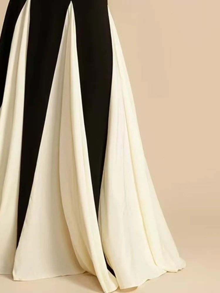Women's Elegant Splice Slip Evening Dress Long Floor-Length Maxi Gown for Formal Occasions