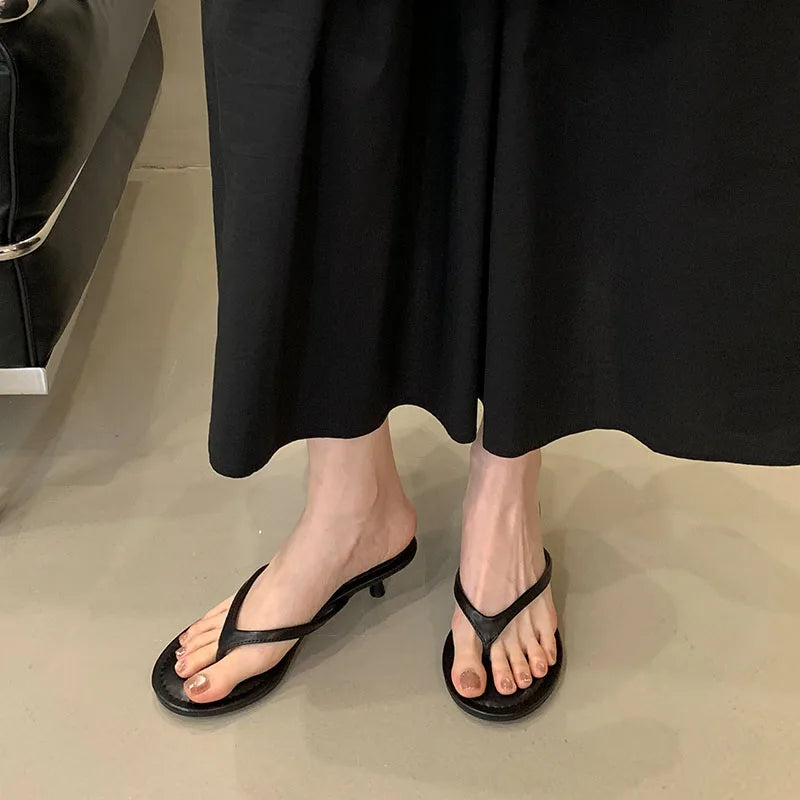Fashion Round Toe Non-Slip Women Thin Heels Slippers Slides Female Flip flops Sandals Pumps Comfort Ladies Heeled Slippers Shoes