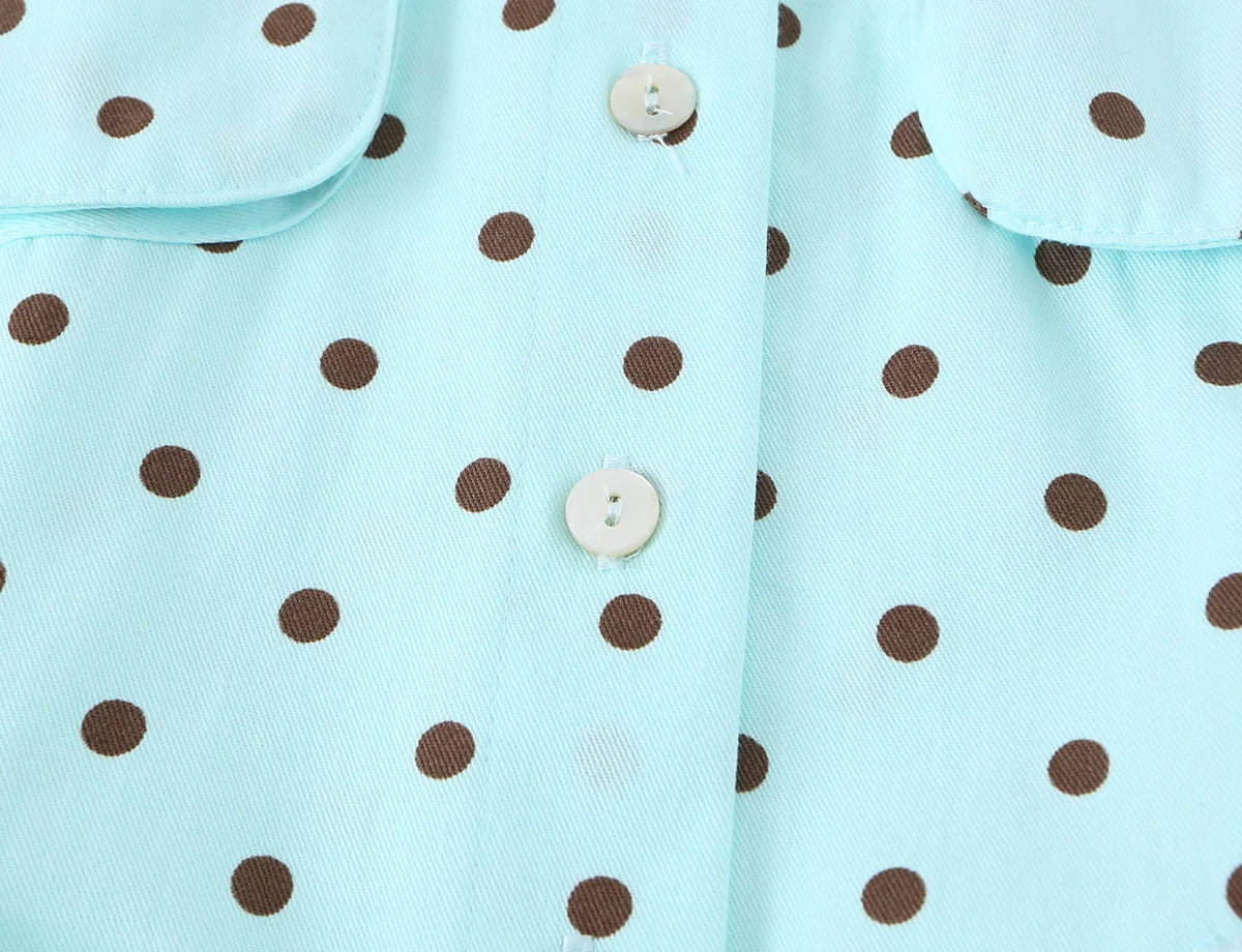HH 2026 Spring Summer French Polka Dot 2 Piece Set Women Belted Long Sleeve Shirt Shorts Elegant Casual Business Outfit