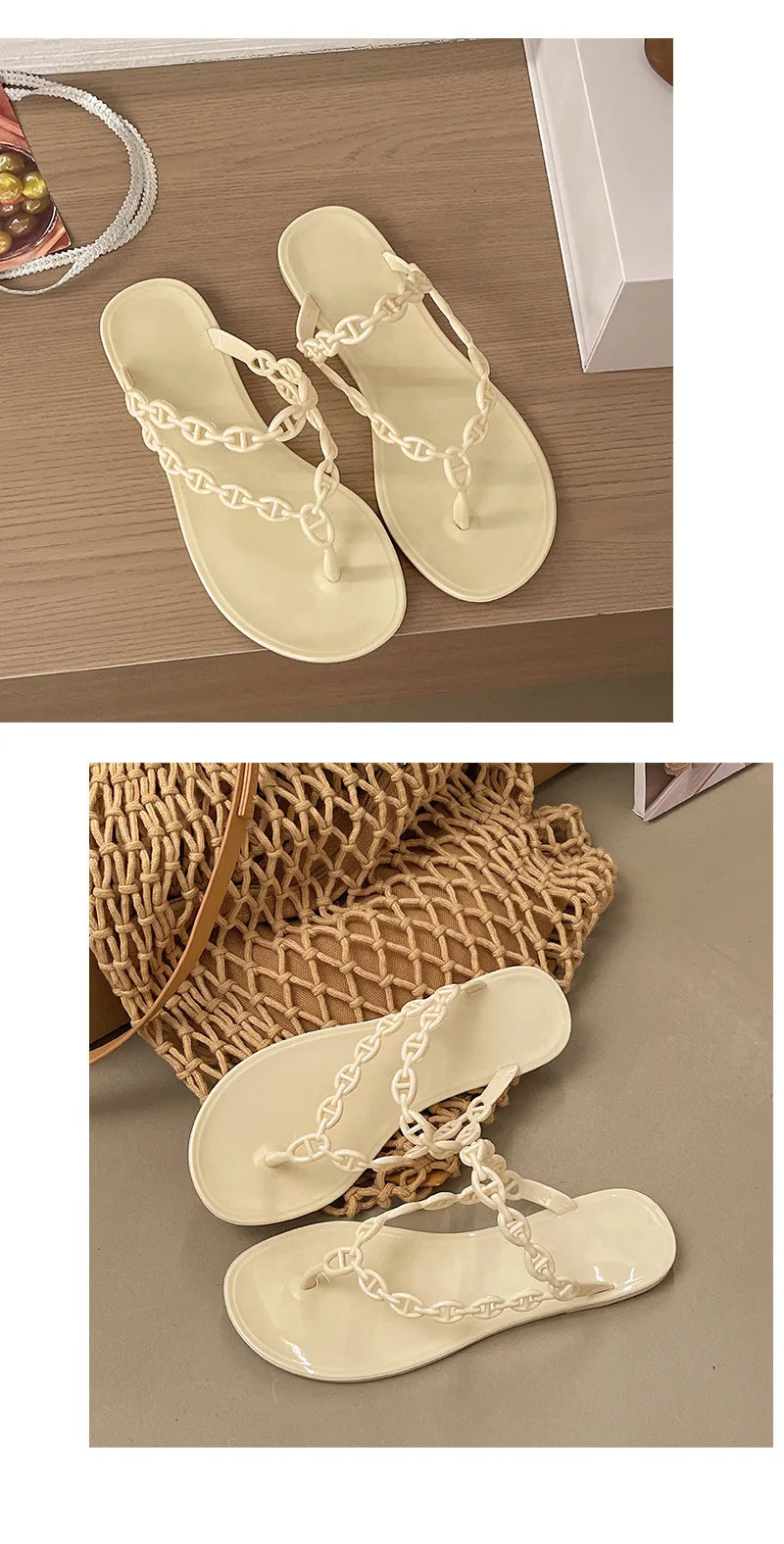 Anti-Slip Flat Sandals Women's Outdoor Beach Slippers Crystal Rhinestone Thong Slippers PVC Material Comfortable Casual Shoes