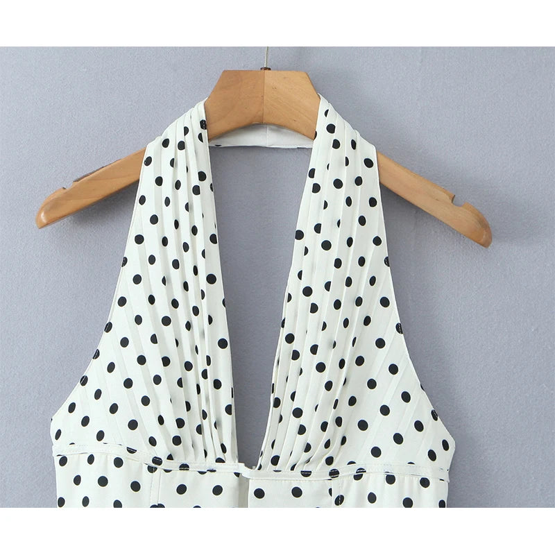 YENKYE Französisch Stil Retro Polka Dot Tiefem V Halter Kleid Frauen Sexy Backless A-linie Schlank Süße Elegante Mini Kleider Sommer Robe