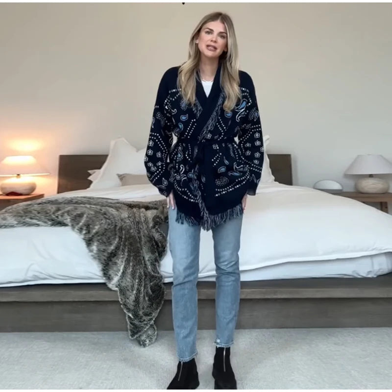 Frauen Gestrickte Getäfelten Pullover drehen-unten Kragen Flare Hülse Reißverschlüsse Mantel Strickjacke Casual Büro Dame Herbst 2025, Pullover