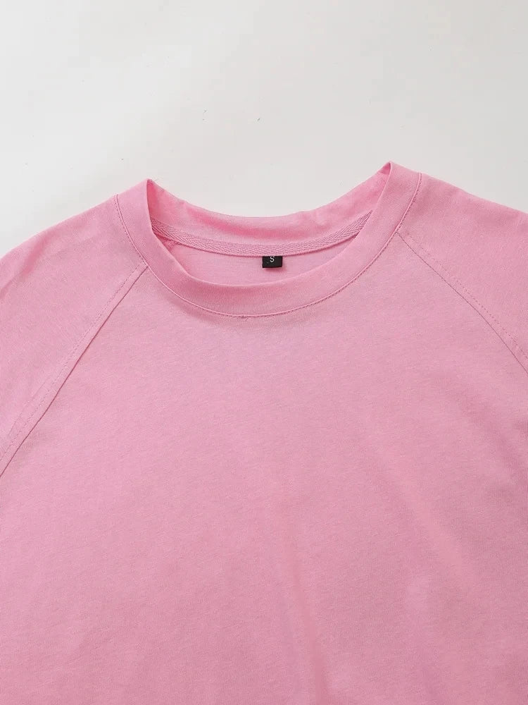 HH Sommer Frauen Casual T-shirt Hose Sets Elegante Rosa O Hals Kurzarm T-Shirt + Kordelzug Lose Hosen Frühling Anzug