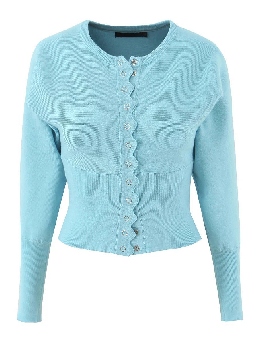TWOTWINSTYLE Zwei Stück Set Für Frauen O Hals Laterne Hülse Patchwork Tasten Tunika Strickjacke Mittlere Taille Shorts Casual Anzug Weibliche