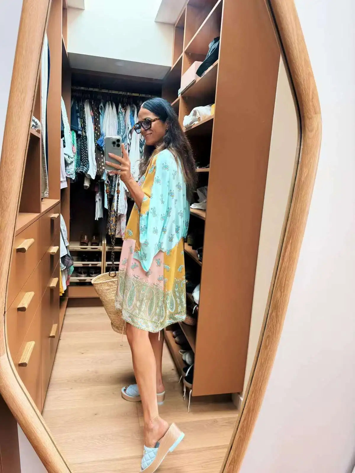 Bohemian Paisley Print Wrap Blouse Women V Neck Kimono Sleeve Self Tie Side Split Tunic Top Summer Beach Cover Up Casual Boho Ho